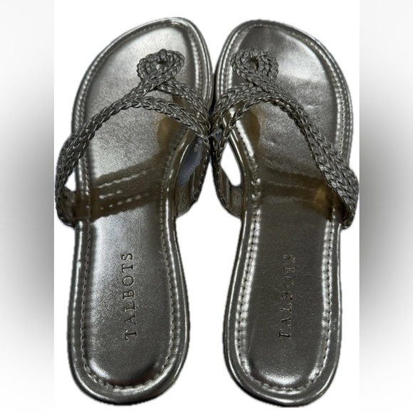 New Talbots CECE TOE LOOP Gold Metallic Braid Thong Sandal Slip On Flat SIZE 10 - Picture 2 of 4